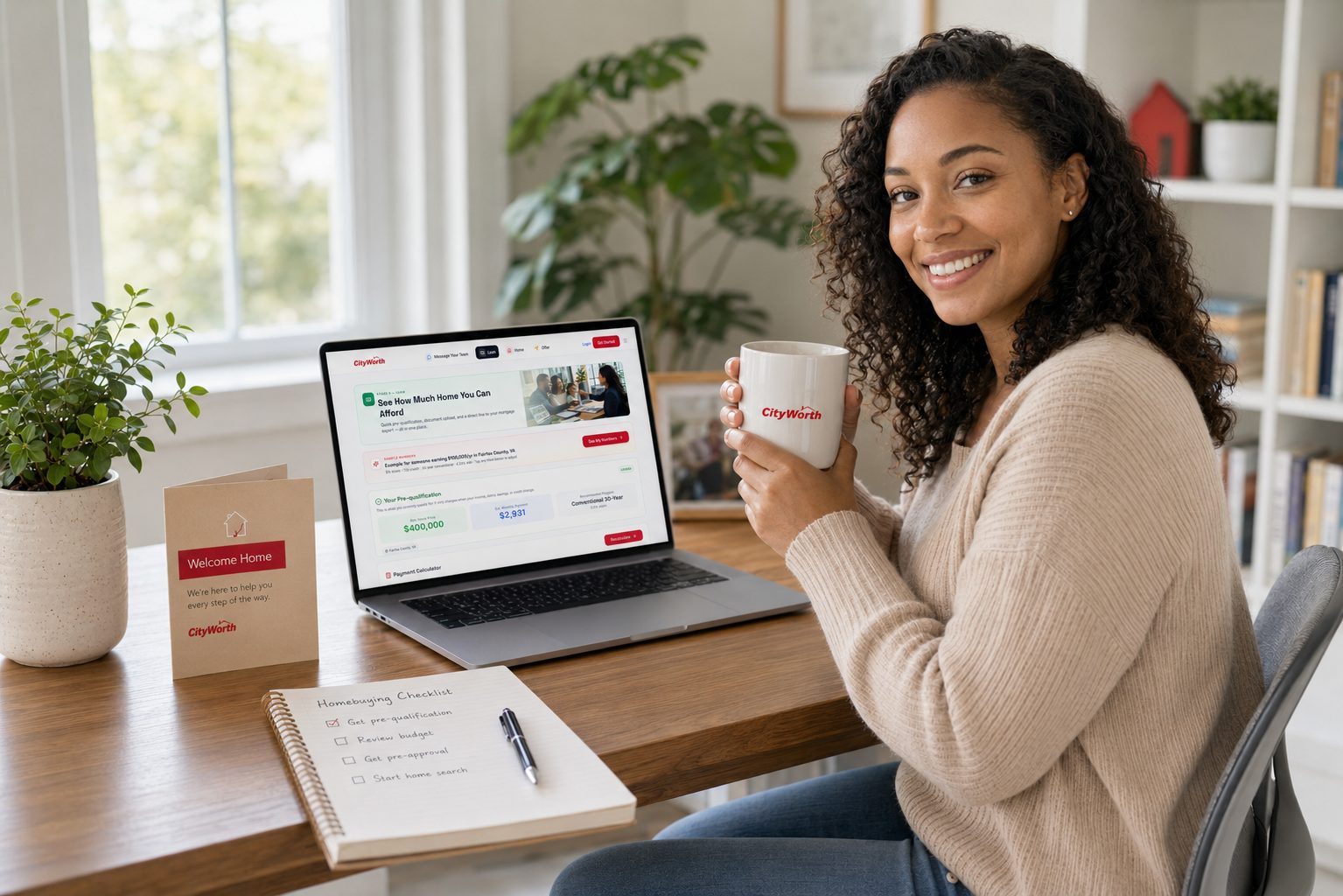A woman completing CityWorth homebuying education modules on her laptop